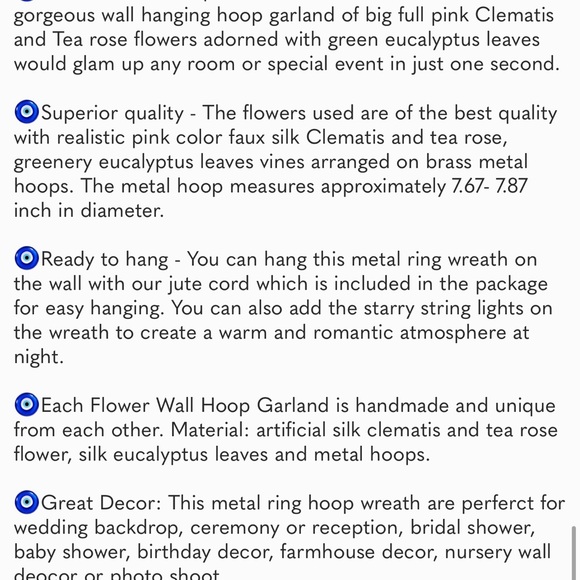 Floral Hoop Wreath Set of 3 Artificial Flower Hanging Wall, Clematis w/ Tea Rose - Picture 8 of 8